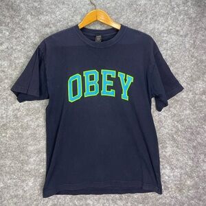 Obey Shirt Mens Medium Navy Blue Graphic Tee Skate Streetwear